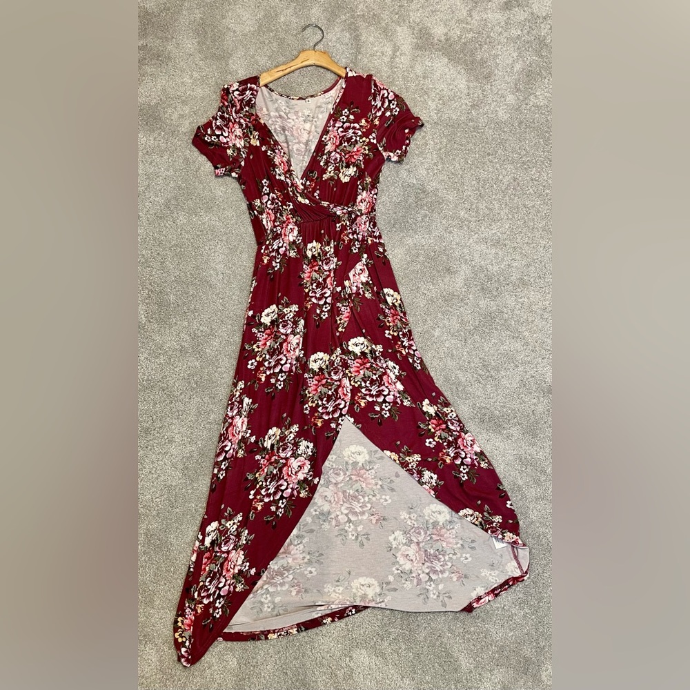 Mauve Hi-low Floral Print Dress - Size Medium